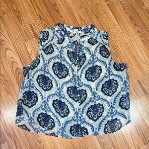 Dex Blue Medallion Sleeveless Boho Blouse - Size XL